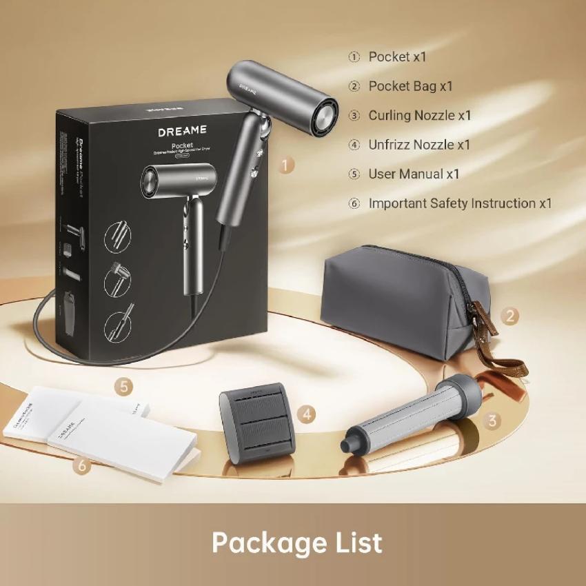 Minimal Space, Maximum Style: Dreame Pocket 110,000 RPM Foldable High-Speed Hair Dryer – Gray