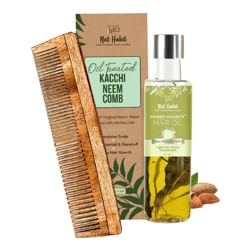 Simplify Hair Care Naturally with Nat Habit Neem Comb & Olive Almond Dasabuti Hair Oil